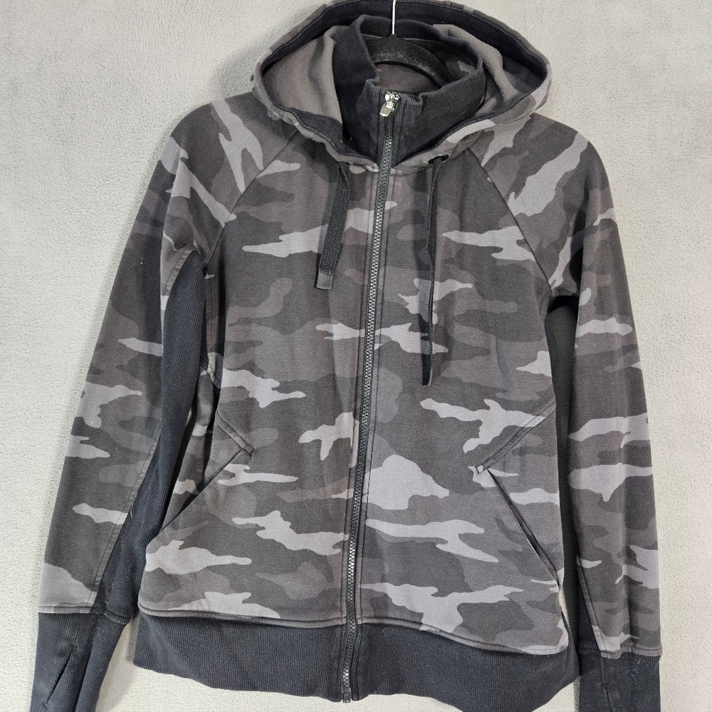 ATHLETA Triumph Hoodie Printed Camo Full Zip Sweatshirt Black Women's Size Small